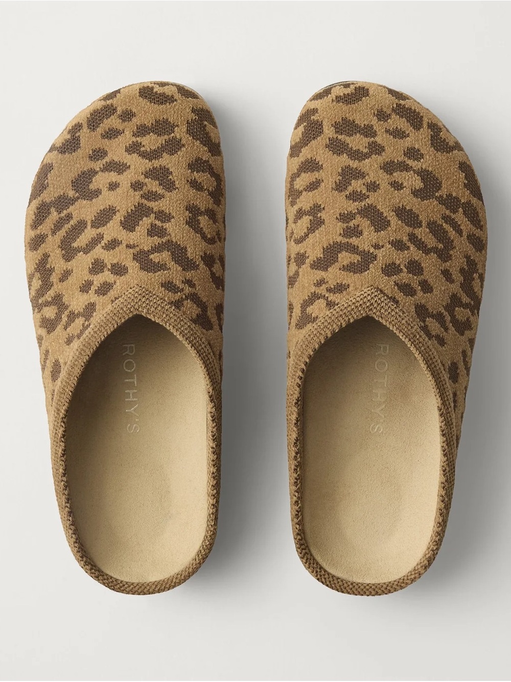 Rothy's Women's ReVelvet™ Khaki Cat Leopard Knit Slip-On Mule size 7